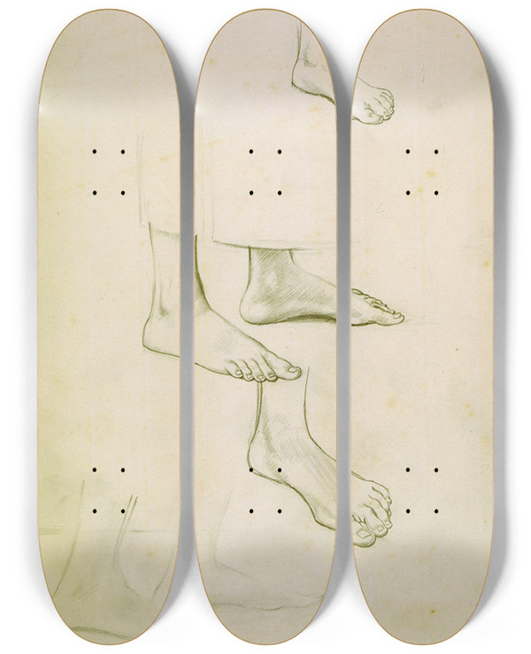 Triptych art skateboard deck of Winifred Knights Untitled Study Of Feet Preparatory Drawing For The Marriage At Cana by Winifred Knights (1899-1947)