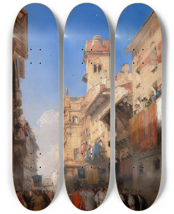 Triptych art skateboard deck of Richard Parkes Bonington Corso Santanastasia Verona_3 by Richard Parkes Bonington (1802-1828)