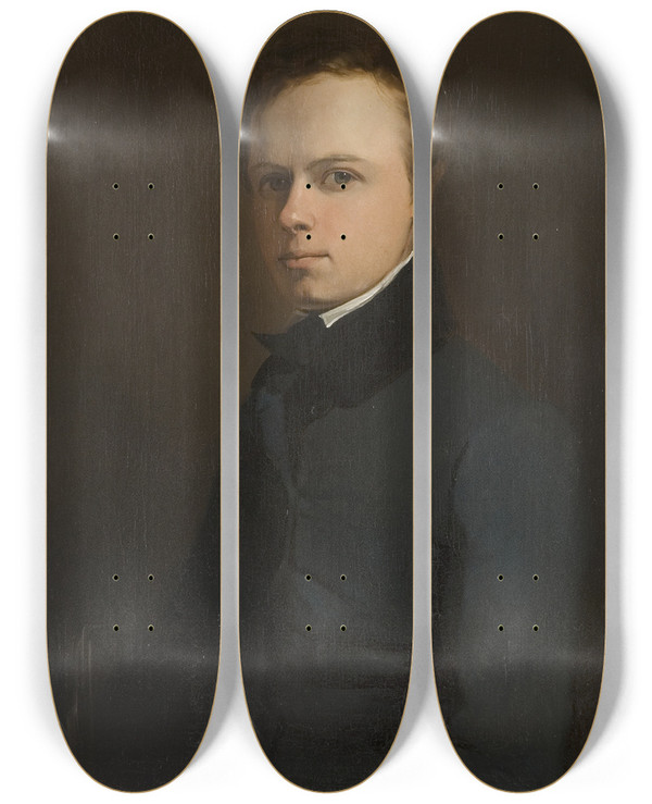 Triptych art skateboard deck of Egron Lundgren Selfportrait by Egron Lundgren (1815-1875)