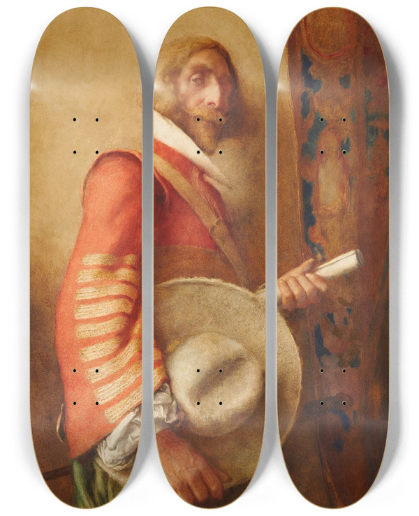 Triptych art skateboard deck of William John Wainwright The Messenger by William John Wainwright (1855-1931)