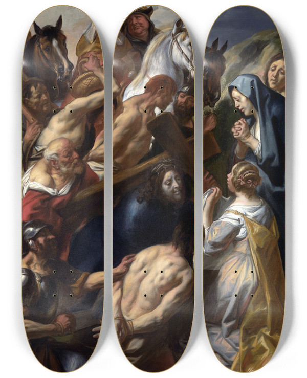 Triptych art skateboard deck of Jacob Jordaens The Carrying Of The Cross by Jacob Jordaens (1593-1678)