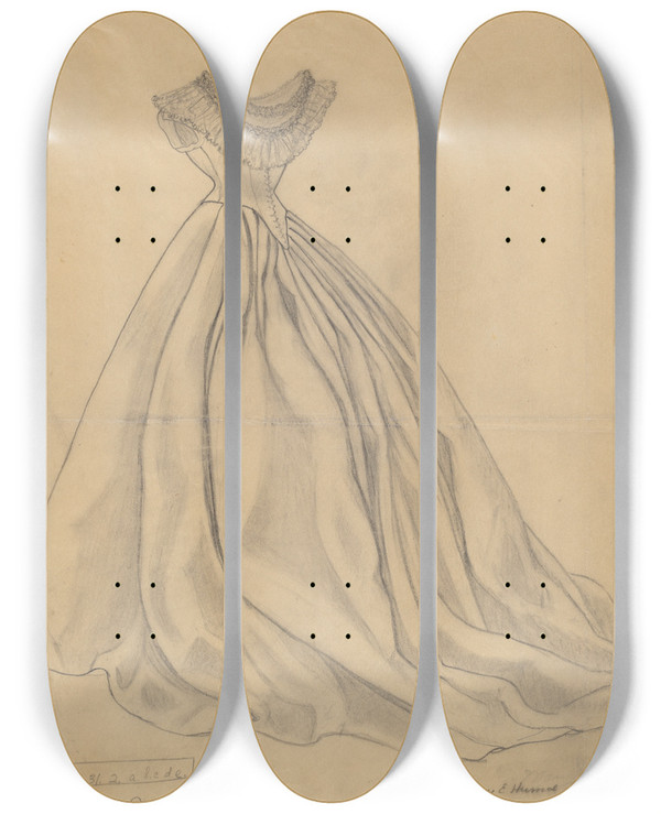 Triptych art skateboard deck of Mary E Humes Dress_2 by Mary E Humes (20-)