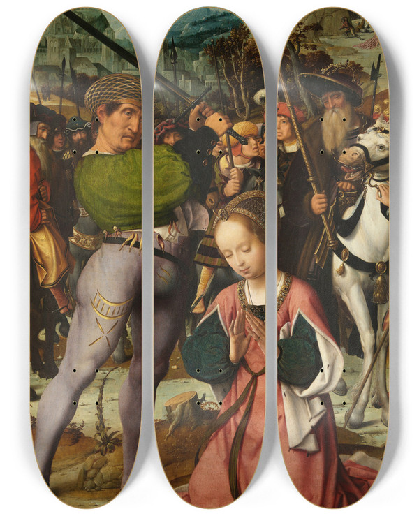 Triptych art skateboard deck of Jan Provost The Martyrdom Of Saint Catherine Of Alexandria by Jan Provost (1460-1529)