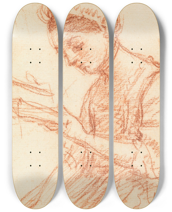 Triptych art skateboard deck of William Hoare Young Lady With A Book by William Hoare