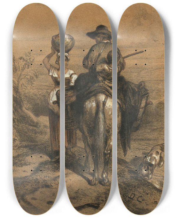 Triptych art skateboard deck of Alexandregabriel Decamps The Encounter by Alexandre-Gabriel Decamps (1803-1860)