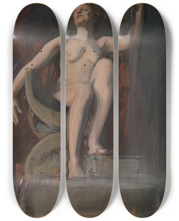 Triptych art skateboard deck of Edwin Austin Abbey Study For The Figure Of The Genius Of Pennsylvania In The Apotheosis Of Pennsylvania Mural For The State Capitol Building In Harrisburg Pennsylvania19021911 by Edwin Austin Abbey (1852-1911)