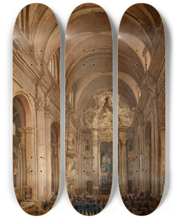 Triptych art skateboard deck of Marcin Zaleski Church Of The Nuns Of The Visitation In Warsaw by Marcin Zaleski (1796-1877)