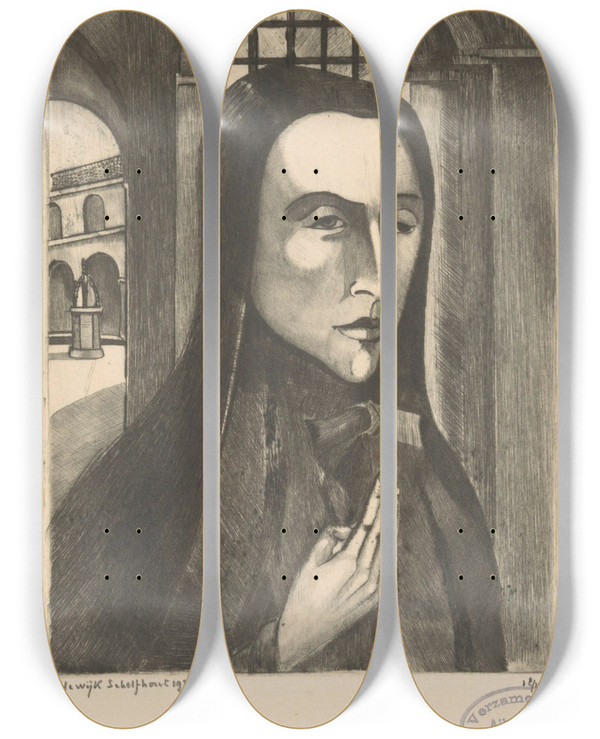 Triptych art skateboard deck of Lodewijk Schelfhout Corsicaanse Vrouw by Lodewijk Schelfhout (1881-1943)
