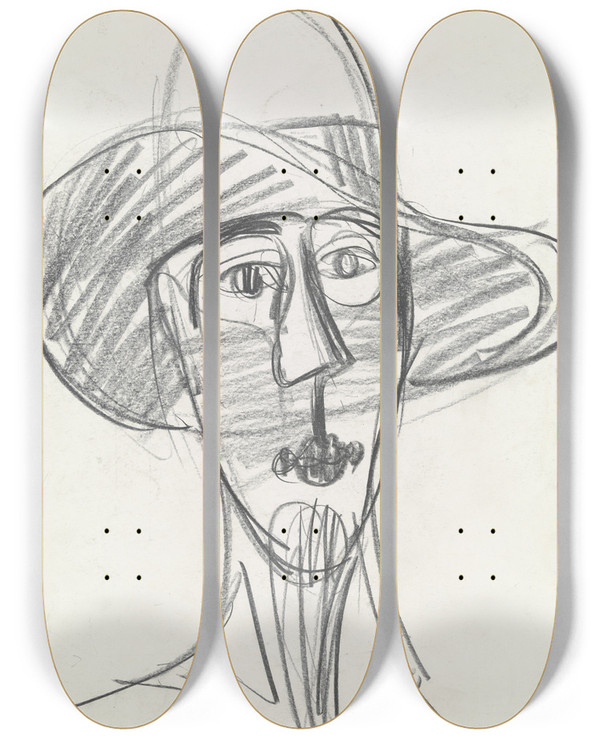 Triptych art skateboard deck of Ernst Ludwig Kirchner Portrait Of Ester Haufler_2 by Ernst Ludwig Kirchner (1880-1938)
