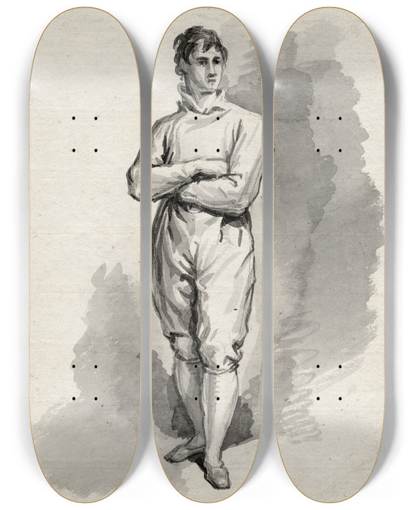 Triptych art skateboard deck of David Humbert De Superville Staande Man De Armen Over Elkaar by David Humbert De Superville (1770-1849)