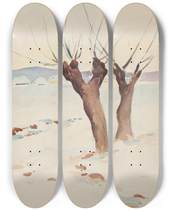 Triptych art skateboard deck of Ivan Ivanec Dwie Wierzby by Ivan Ivanec (1893-1946)
