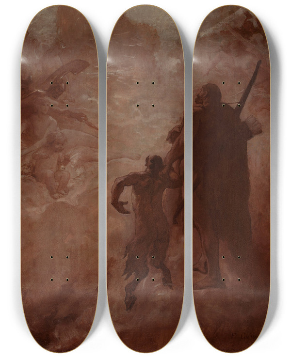 Triptych art skateboard deck of Fernand Cormon Le Satyre by Fernand Cormon (1845-1924)