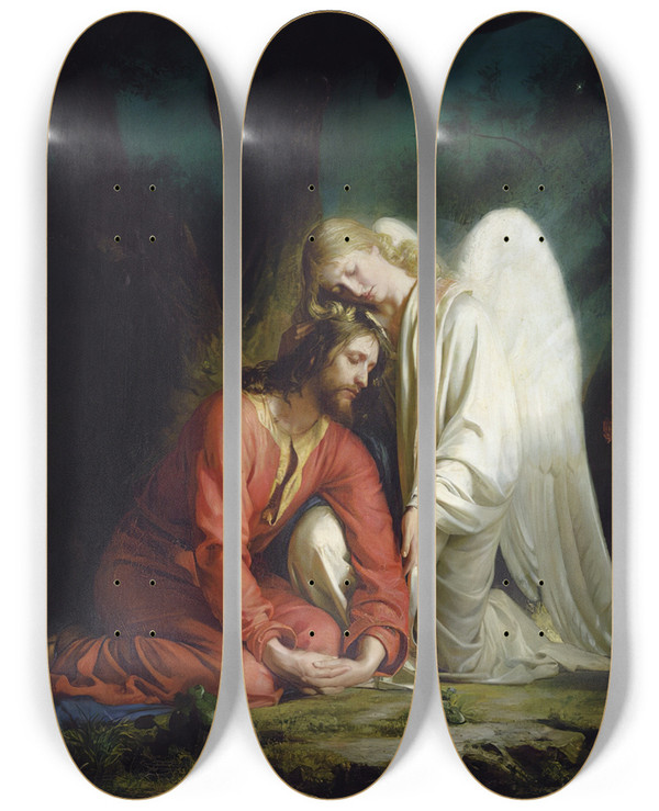 Triptych art skateboard deck of Carl Bloch Christ At Gethsemane by Carl Bloch (1834-1890)