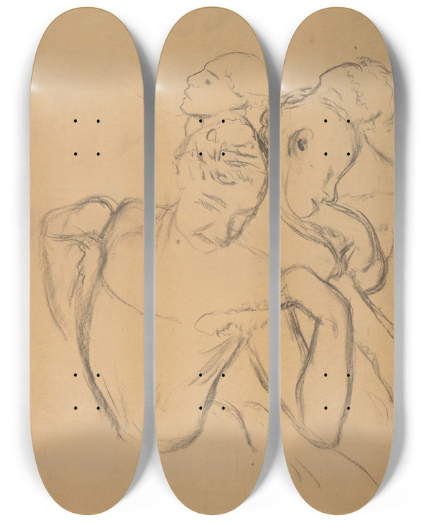 Triptych art skateboard deck of Edgar Degas Groupe De Danseuses by Edgar Degas (1834-1917)