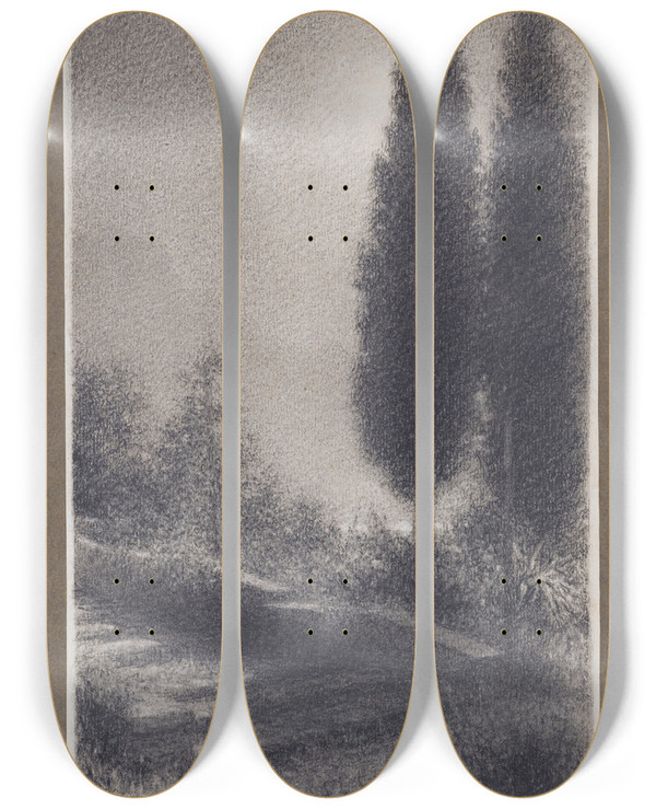 Triptych art skateboard deck of Henrybrokman Rive Du Lac Garde by HenryBrokman (1868-1933)