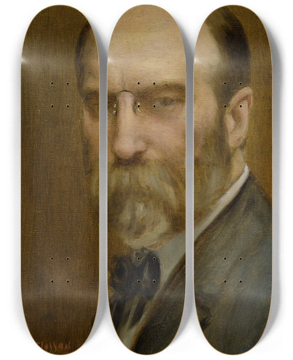 Triptych art skateboard deck of William Baxter Palmer Closson William Closson Selfportrait by William Baxter Palmer Closson