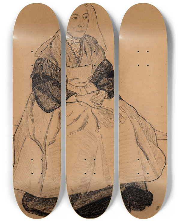 Triptych art skateboard deck of Jan Verkade Fille Bretonne Le Dimanche Ou Marie Julienne by Jan Verkade (1868-1946)