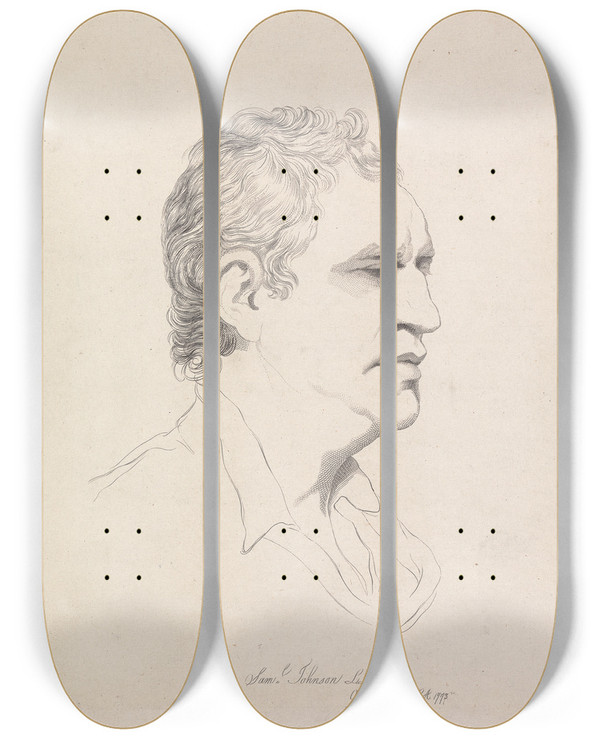 Triptych art skateboard deck of Ozias Humphrey Samuel Johnson by Ozias Humphrey (1742-1810)