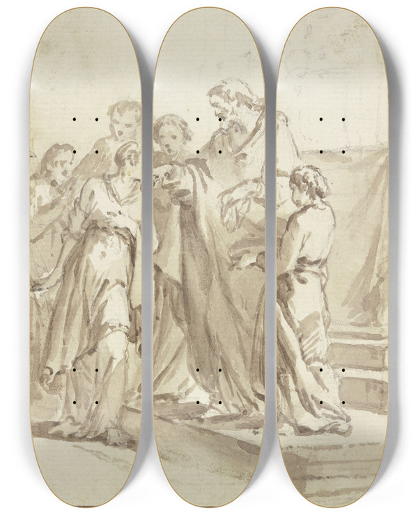 Triptych art skateboard deck of Pierre Subleyras Austeilung Des Abendmahls by Pierre Subleyras (1699-1749)