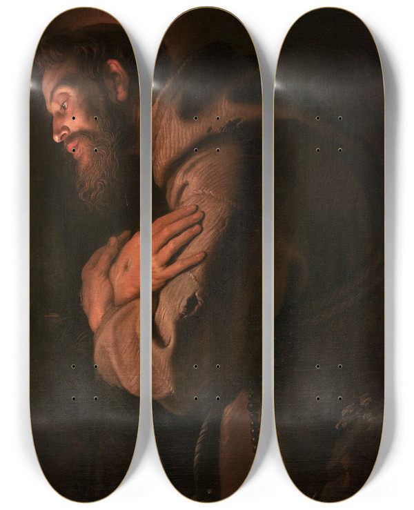 Triptych art skateboard deck of Gerard Seghers Saint Franois Dassise En Adoration by Gerard Seghers (1591-1651)