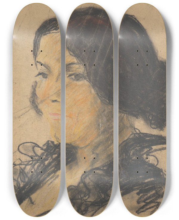 Triptych art skateboard deck of Arnold Peter Weiszkubnan Spaniard by Arnold Peter Weisz-Kubnan (1898-1944)
