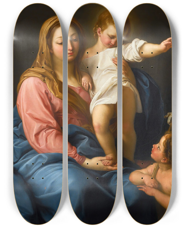 Triptych art skateboard deck of Pompeo Batoni The Madonna And Child With The Infant Saint John The Baptist by Pompeo Batoni (1708-1787)