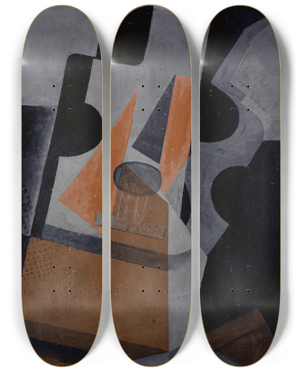 Triptych art skateboard deck of Juan Gris The Guitar Still Life With Guitar by Juan Gris (1887-1927)