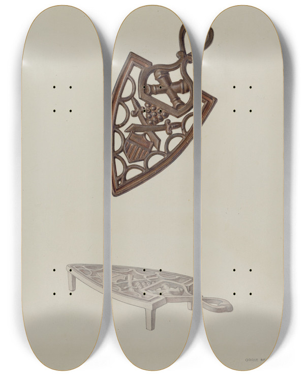 Triptych art skateboard deck of Orrie Mccombs Trivet by Orrie Mccombs