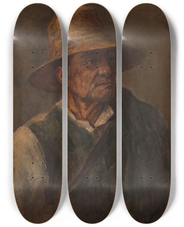 Triptych art skateboard deck of Charles Emile Jacque Le Vieux Berger by Charles Emile Jacque (1813-1894)