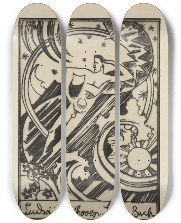 Triptych art skateboard deck of August Babberger Ludwig Van Beethoven Liederbuch by August Babberger (1885-1936)