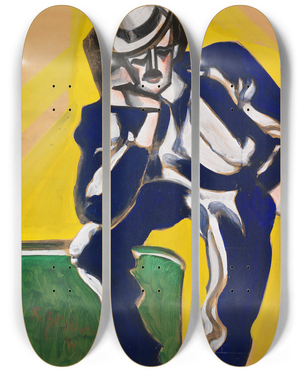 Triptych art skateboard deck of Hugo Scheiber Portrt by Hugo Scheiber (1873-1950)