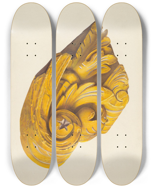 Triptych art skateboard deck of Frances Cohen Ships Billethead From Richard S Leaming by Frances Cohen