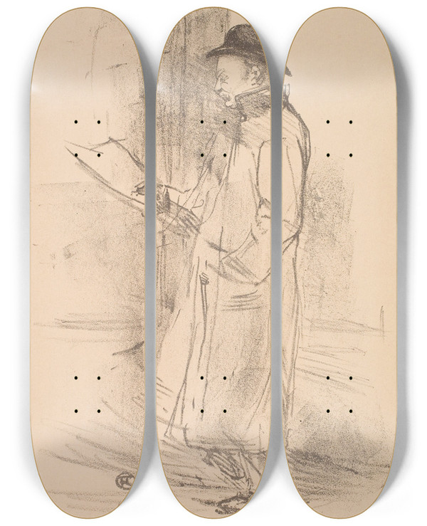 Triptych art skateboard deck of Henri De Toulouselautrec Programme Du Bnfice Gmier by Henri de Toulouse-Lautrec (1864-1901)