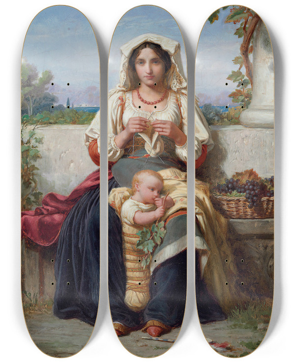 Triptych art skateboard deck of Charles Franois Jalabert Jeune Mre Italienne by Charles Francois Jalabert (1819-1901)