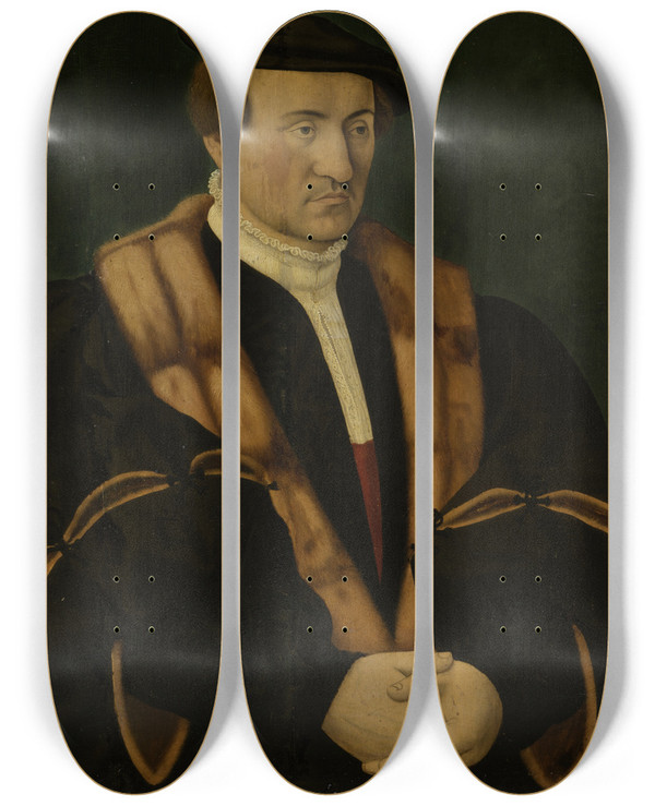 Triptych art skateboard deck of Conrad Faber Von Kreuznach Portrait Of A Young Patrician by Conrad Faber Von Kreuznach (1490-1553)