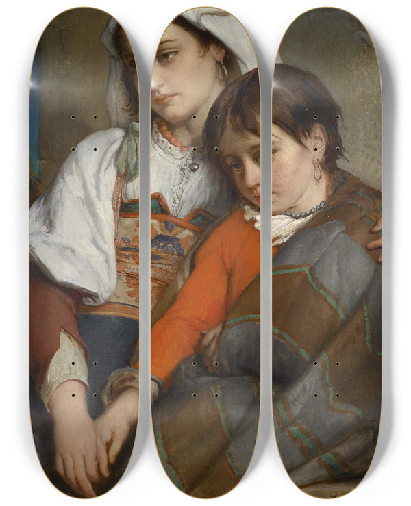 Triptych art skateboard deck of Jean Franois Portaels Schwestern by Jean Francois Portaels (1818-1895)