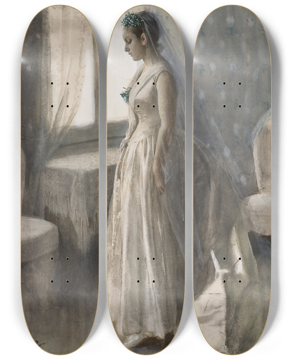 Triptych art skateboard deck of Anders Zorn The Bride by Anders Zorn (1860-1920)