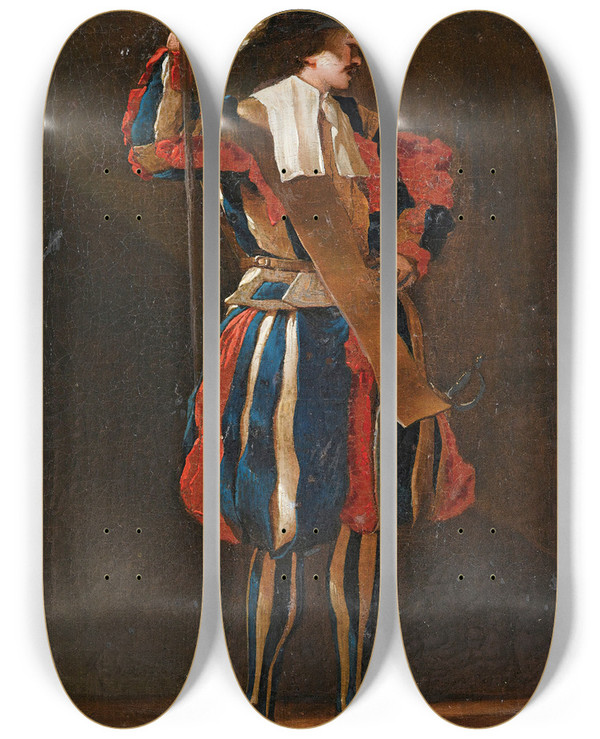 Triptych art skateboard deck of Jean Barbault Portrait Of A Swiss Guard by Jean Barbault (1718-1762)