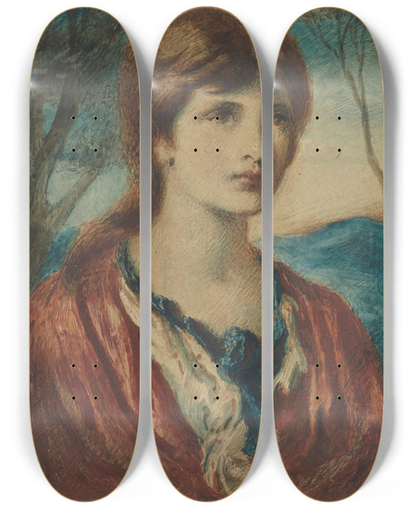 Triptych art skateboard deck of Simeon Solomon Portrait Of A Young Woman by Simeon Solomon (1840-1905)