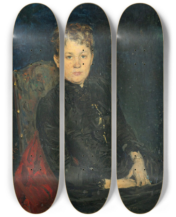 Triptych art skateboard deck of Vladimir Egorovich Makovsky Portrait Of A Woman by Vladimir Egorovich Makovsky (1846-1920)