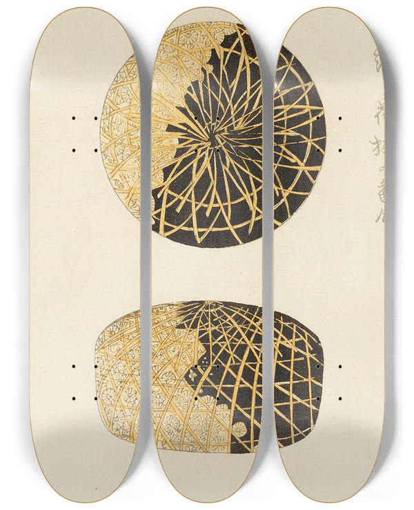 Triptych art skateboard deck of Korin Furuya Editor Bijutsukai Pl28 by Korin Furuya (Editor) (1875-1910)