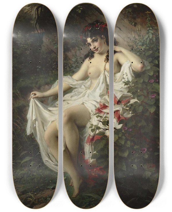 Triptych art skateboard deck of Anton Ebert Spring In The Woods by Anton Ebert (1845-1896)