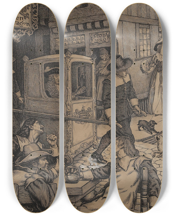 Triptych art skateboard deck of Louis Rhead Envy by Louis Rhead (1857-1926)
