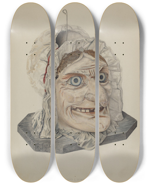 Triptych art skateboard deck of Lloyd Charles Lemcke Witch Lantern by Lloyd Charles Lemcke