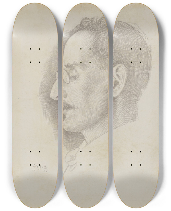 Triptych art skateboard deck of Ernest Haskell Unidentified Man by Ernest Haskell (1876-1925)