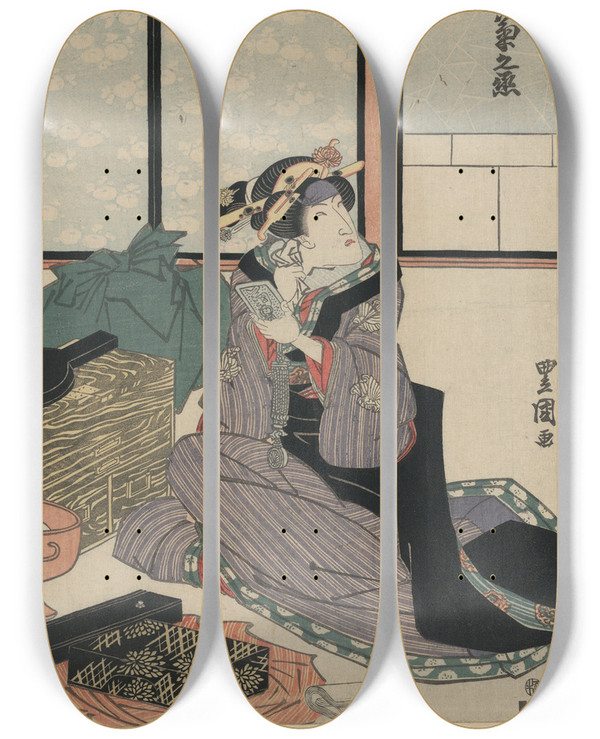 Triptych art skateboard deck of Toyokuni Utagawa Godaime Segawa Kikunoj No Koharu by Toyokuni Utagawa (1769-1825)