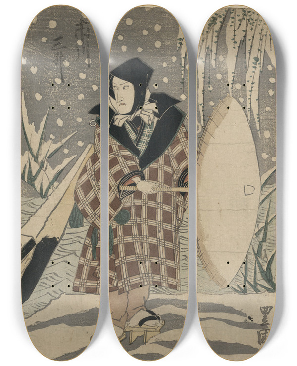Triptych art skateboard deck of Toyokuni Utagawa Ichikawa Sansh by Toyokuni Utagawa (1769-1825)