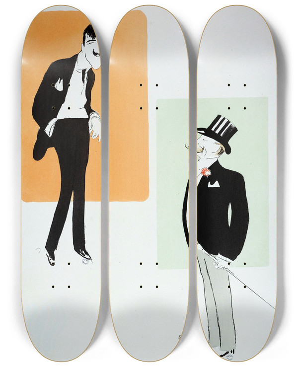 Triptych art skateboard deck of Georges Goursat Sem Cappiello Et Le Duc De Morny by Georges Goursat (Sem) (1863-1934)