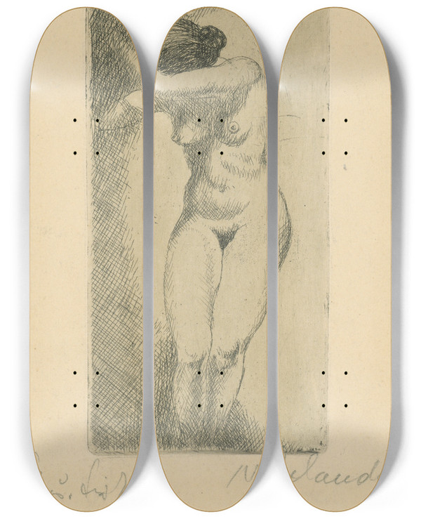 Triptych art skateboard deck of Mikul Galanda Nude_3 by Mikulas Galanda (1895-1938)