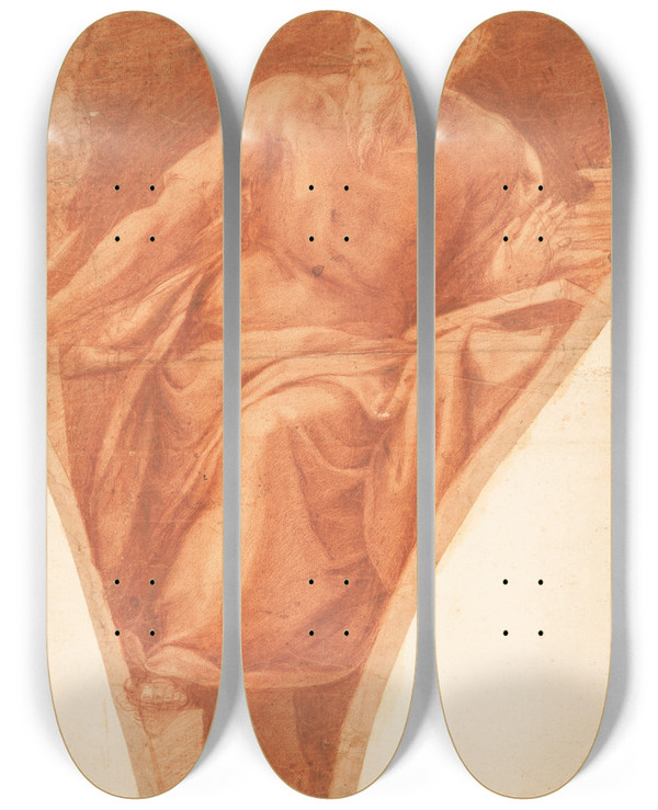Triptych art skateboard deck of Girolamo Muziano Study Of St Jerome by Girolamo Muziano (1532-1592)